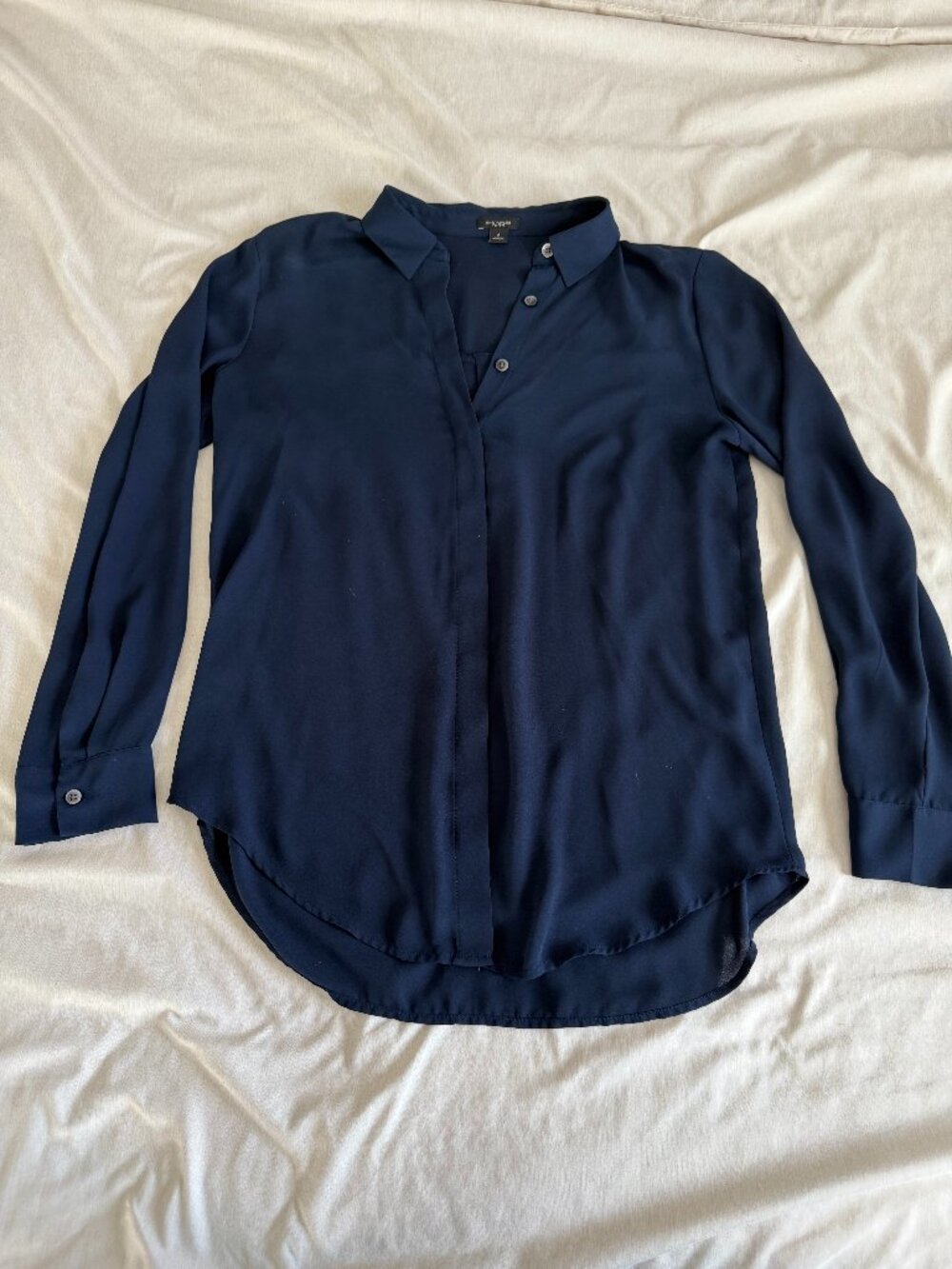 Ann Taylor Navy Blue Button Up Blouse - Size M